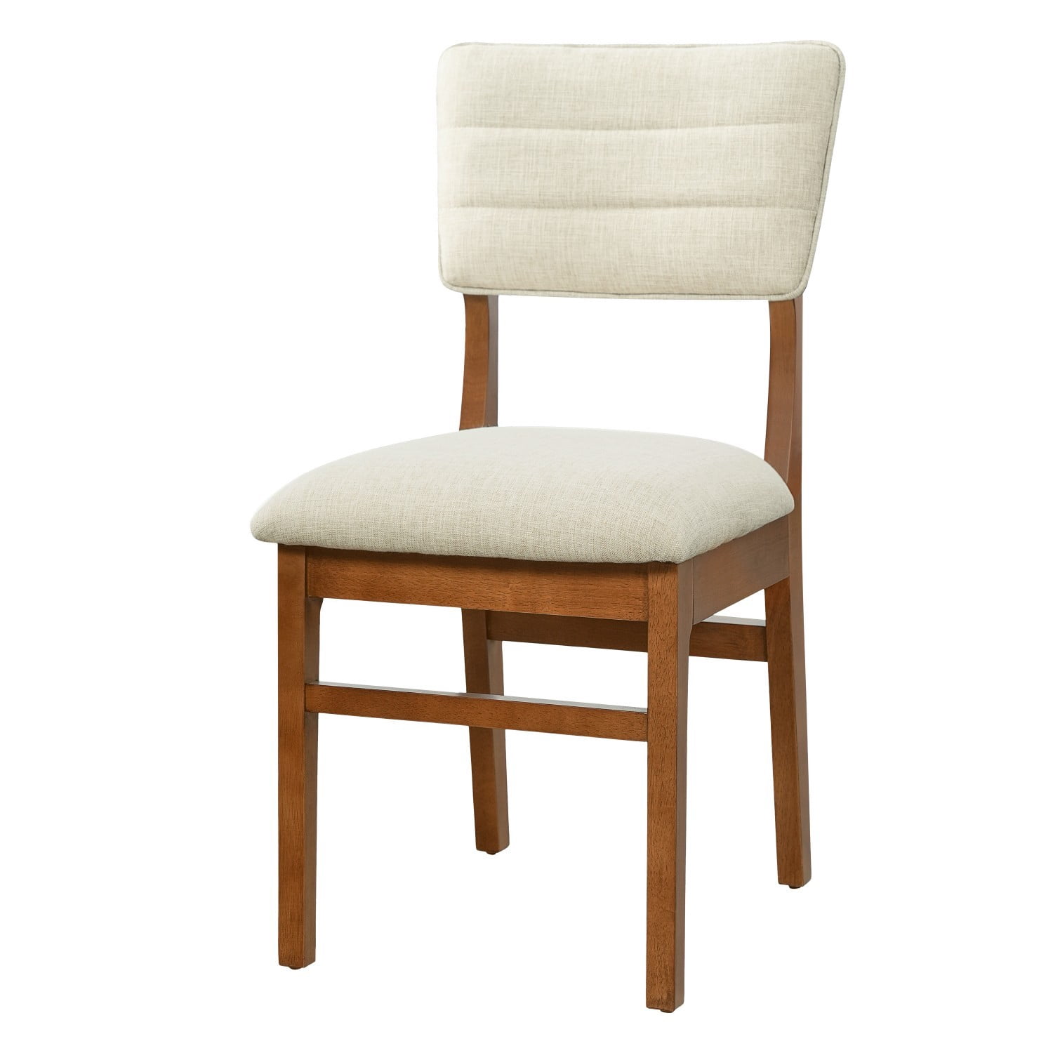 Upholstered Dining Chairs Set of 4, Mid Century Modern Kitchen & Dining Chairs with Ergonomic Back, Solid Rubberwood Frame, Fabric Side Chairs with Non-Slip Feet, Beige & Brown