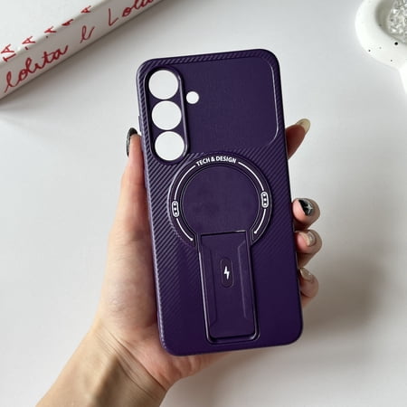 Magnetic Case Compatible for Samsung Galaxy S24, [Built-in Invisible Kickstand] [Support Wireless Charging] [Military Grade Shockproof] Heavy Duty Rugged Case for Samsung Galaxy S24, Purple