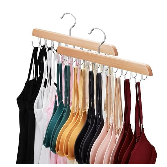 2 Pack Hanger for Closet Organizer, Premium Wooden Tank Top Hangers with 40 Foldable Hooks, 360° Rotating Design, Space Saving Storage for Tank Tops, Bras, Scarves and More