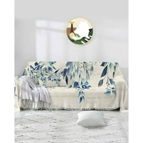 Retro Eucalyptus Sofa Covers for 3 Cushion Couch,Washable Sectional & L Shape Couch Covers for Dog/Cat/Kid,Blue Rustic Chic Aesthetic Leaf Botanical Non Slip Sofa Slipcover Futon Cover 71x150