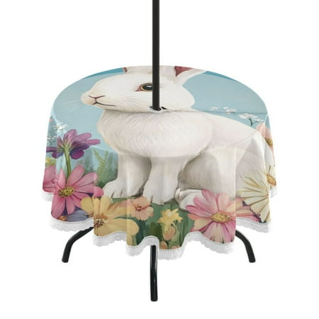 

Round Tablecloth 60*60 Inches Round Tablecloth Outdoor Style Tablecloth With Umbrella Holes Tablecloth Outdoor Suitable For Kitchens and Dining Rooms Rainbow Flower Rabbit