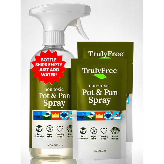 Heavy Duty Pot & Pan Spray - Powerful Foaming Grease Remover, Multi-Purpose Kitchen Cleaner Spray Degreaser for Oven, Stoves, Grill & More, Citrus Scent - Includes 1 Empty Bottle & 2 Refill