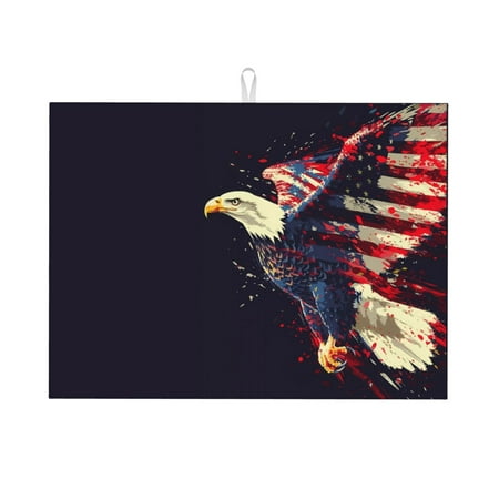 

Dish Drying Mat Watercolor Bald Eagle Highly Absorbent Microfiber Drying Mat Kitchen Counter or Sink Drawer Liner 18x24 Kitchen Drying Mat Coffee Mat Kitchen Essentials