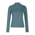 thumbnail image 4 of Xuemjiao Womens Blouses Women's Pleated Ribbed Long Sleeve Slim Lettuce Trim Base Top Women Shirts Blouses for Women Blusa Mujer (Light Blue,XL), 4 of 6