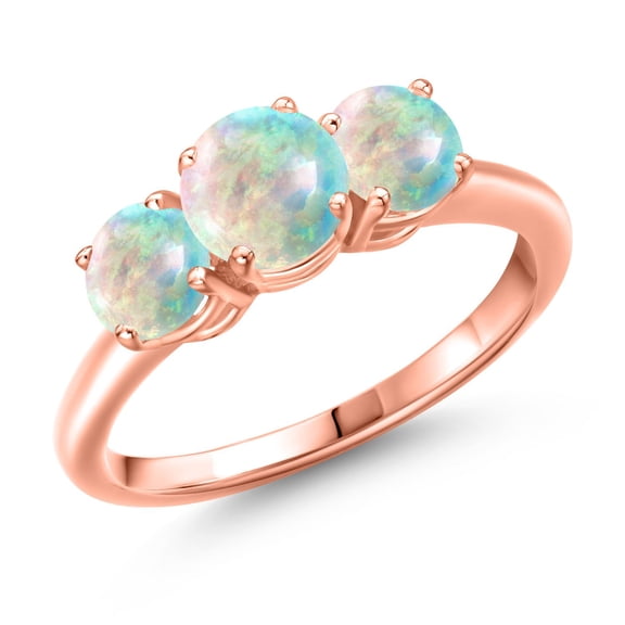 Gem Stone King 18K Rose Gold Plated Silver Simulated White Opal Engagement Ring for Women | 0.84 Cttw | Round Cabochon 6MM | Gemstone October Birthstone | Size 7