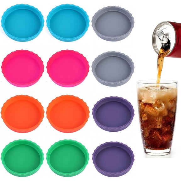 Pekkaxy 12 Pack Silicone Soda Can Lids, 6 Color BPA-Free Reusable Silicone Can Covers, Washable and Reusable, Can Stopper or Protector For Soda, Beer, Drink, Juice, Coke, Beverage, Fits Standard Cans