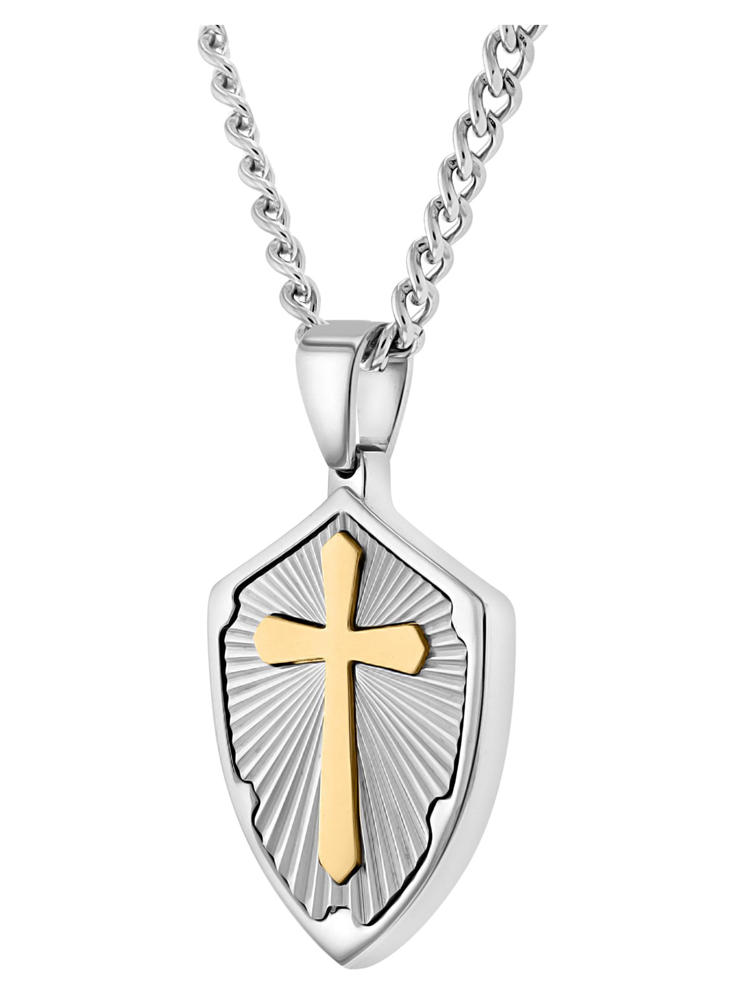 Believe by Brilliance Men's Two-Tone Stainless Steel Shield Pendant Necklace