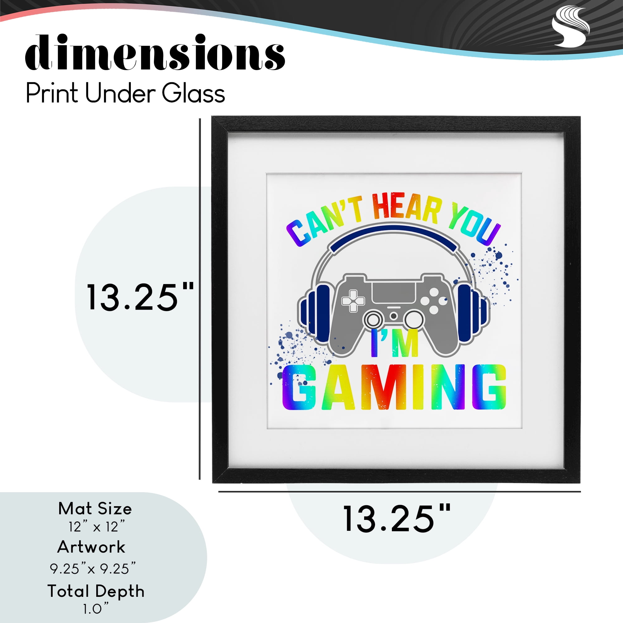 Rainbow Can't Hear You Gaming Black Framed Print Under Glass, design by Kim Allen