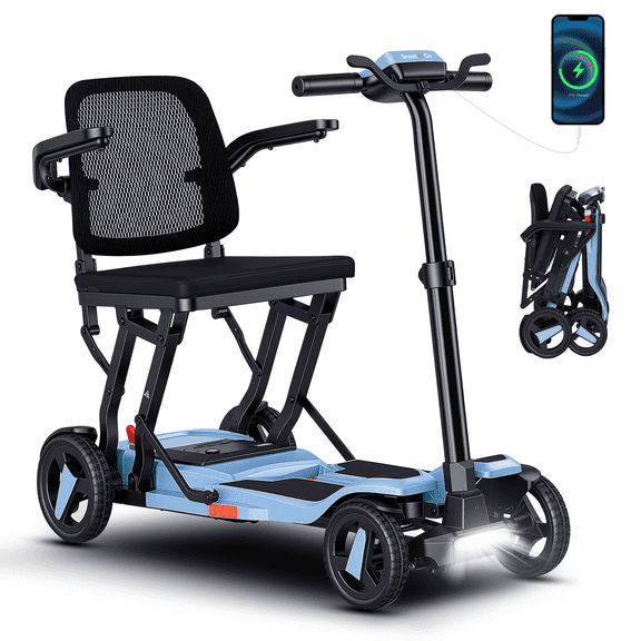 ScootNGo Mobility Scooter VOYAGER 4-Wheel Foldable 265 lbs Capacity Air-Travel Ready for Seniors and Adults