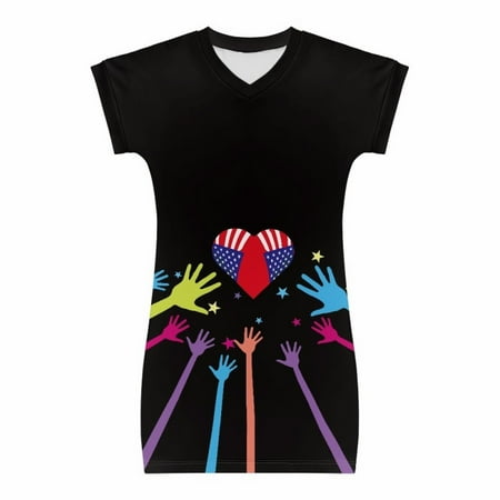 

LIhncine Girls Dress Toddler Girl Short Sleeve Independence Day Star Print Dress Fourth Of July Kids Dress For 4 To 15 Years (Black 14-15Years)