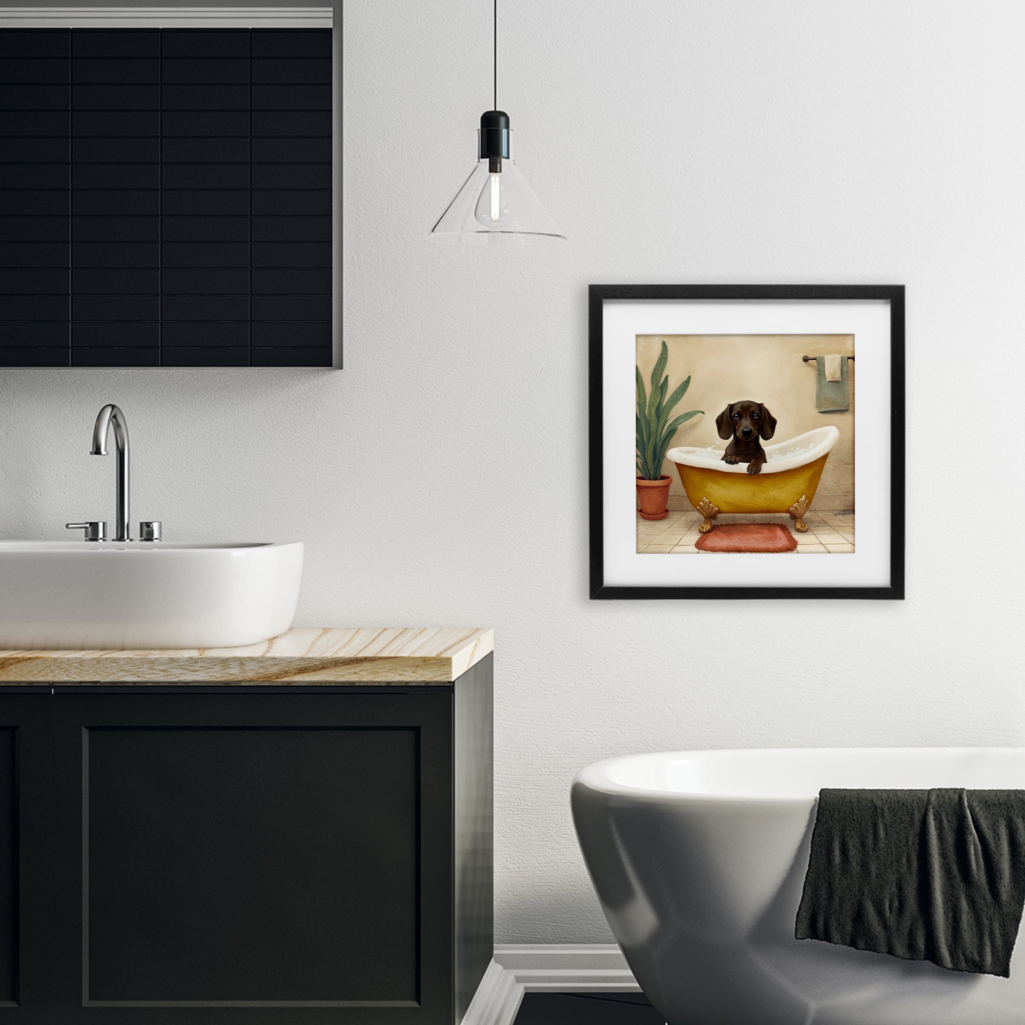 Stupell Industries Bubble Bath Brown Dog Black Framed Print Under Glass, design by Kim Allen
