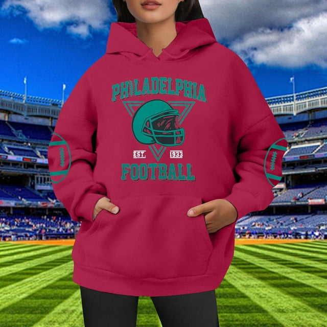 TINZ Chandail à Capuchon de Football pour Femmes Chandail de Jour de Match Chandail de Maman de Football Chandail Décontracté à Col Rond Chandail à Enfiler Robe à Capuche Zippée pour Femmes Chandail à Enfiler Grande Taille Chandails à Capuche pour Femmes