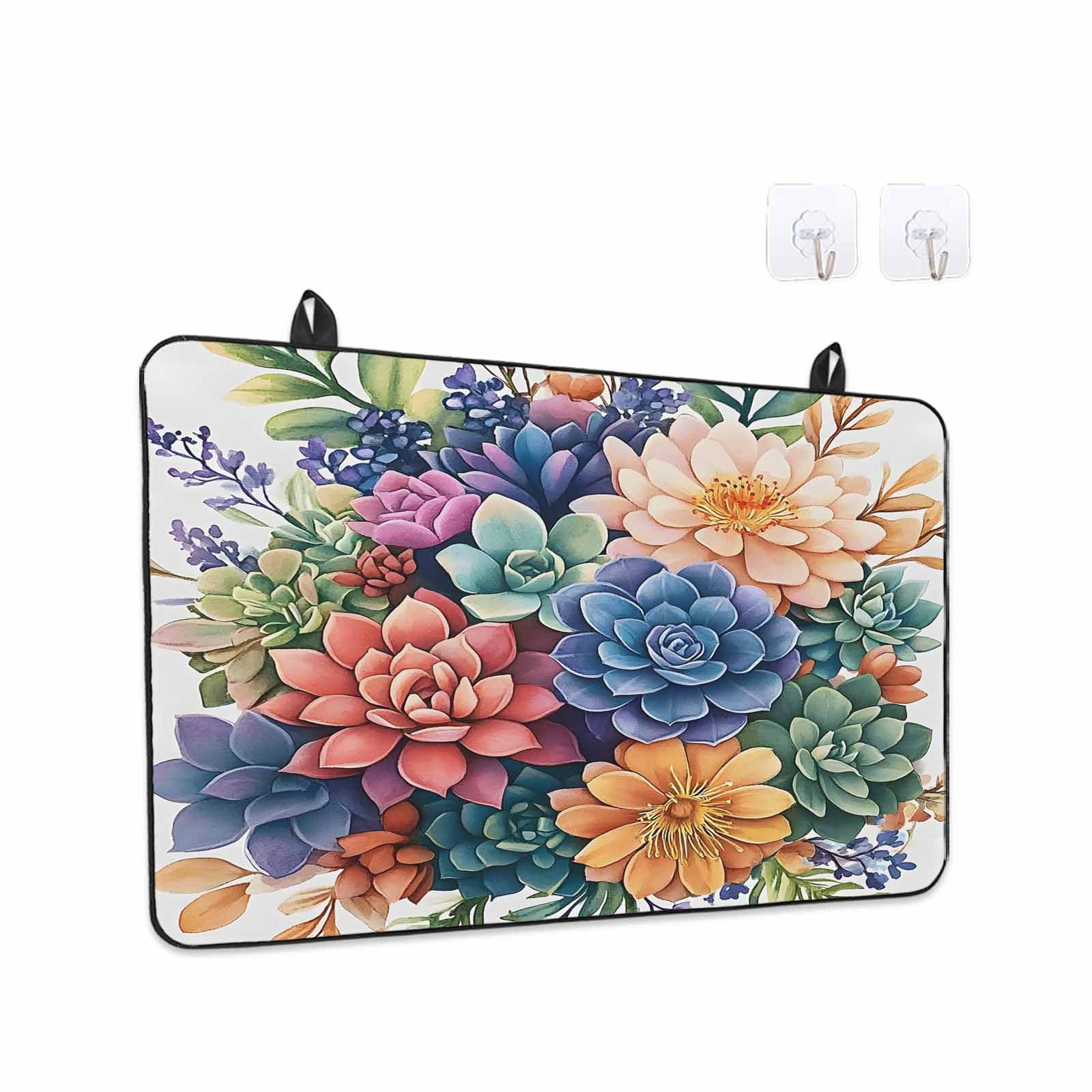 Colorful Summer Succulents Stove Top Cover for Electric Stove, Heat-proof & Non Slip Glass Top Stove Cover Protector, Spring Floral Watercolor Kitchen Flat Cooktop Rubber Mat 24x21 Inches