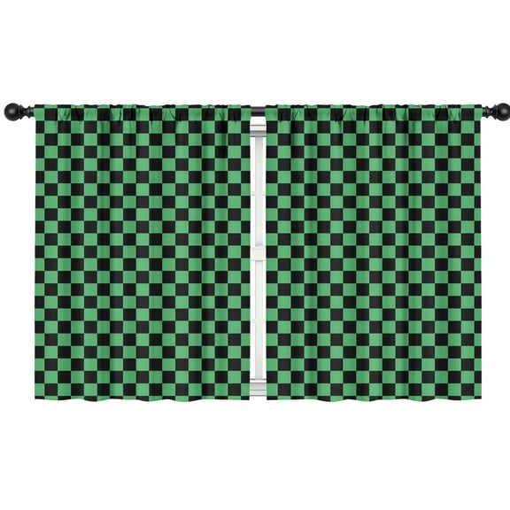 Blackout Kids Curtains,Green and Black Checkerboard Pattern Childrens Insulated Curtains Set Of 2,Bedroom Essentials,Toddler Room Decor 42"x54"