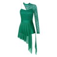 thumbnail image 3 of YONGHS Women One Shoulder Split Mesh Lyrical Dance Dress Ballet Skating Leotard Dress Green XL, 3 of 7