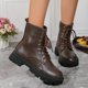 thumbnail image 4 of NECHOLOGY Botas Mujer Adulto Femenino Zapatos Botines para mujer Botas con cremallera lateral y tacón grueso con cordones de cuero sólido de invierno a la moda para mujer (Brown, 7.5), 4 of 7