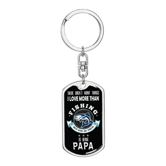 Fishing Papa Stainless Steel or 18k Gold Premium Swivel Dog Tag Keychain