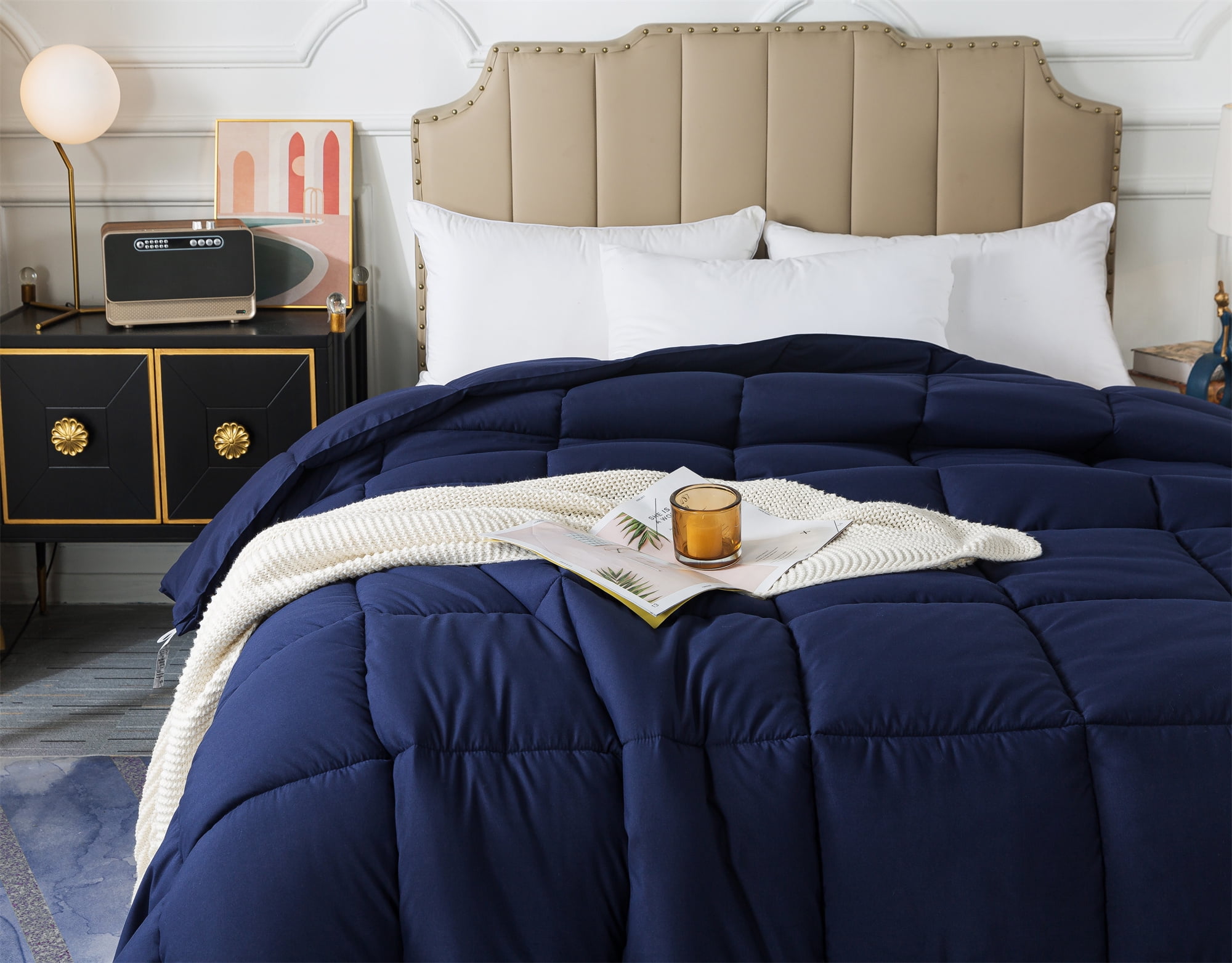 IGI Twin Comforter, Navy Blue | All Season Hotel Down Alternative Duvet Insert, Adult, Unisex, 64x88in