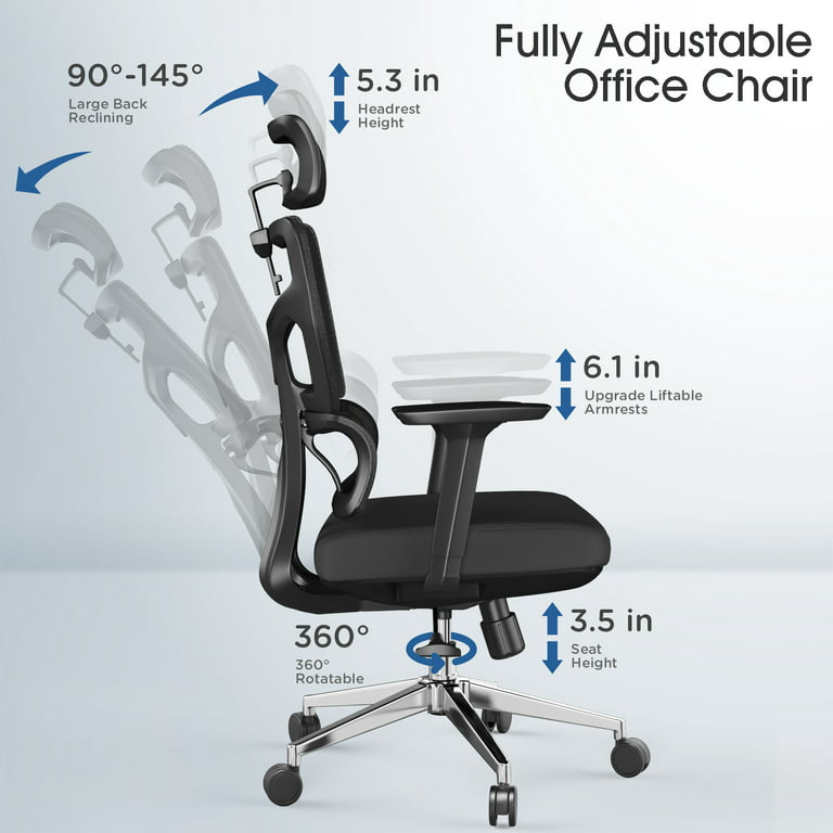 Qulomvs Mesh Ergonomic Office Chair with Footrest Home Office Desk Chair  with Headrest and Backrest 90-135 Adjustable Computer Executive Desk Chair  with Wheels 360 Swivel Task Chair 