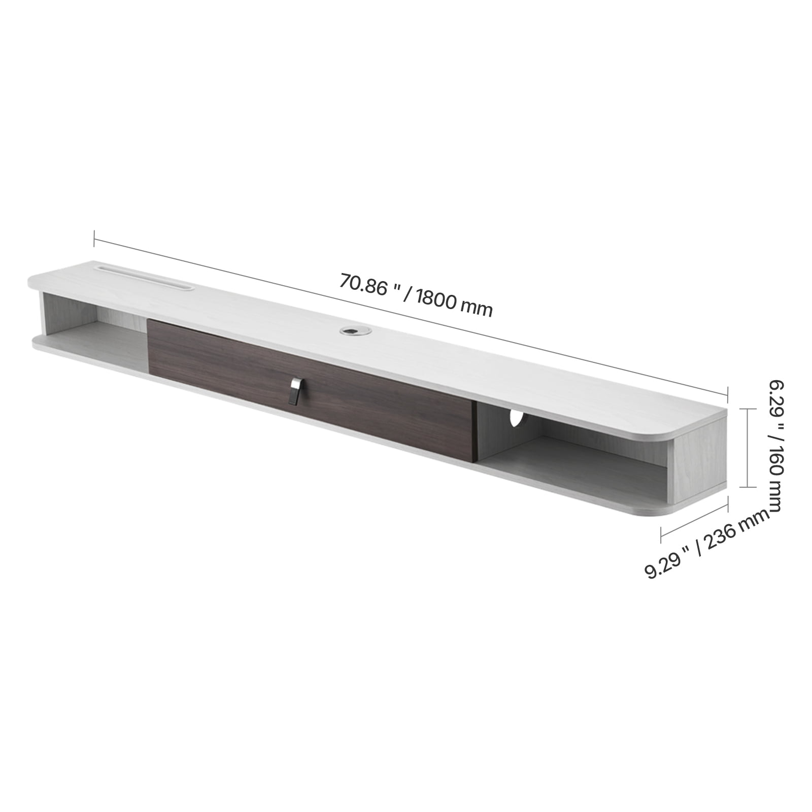 VEVOR Floating TV Stand, 70 in Wall Mount Entertainment Center with Cable Hole, Modern Floating TV Shelf with Storage Cabinet, Particle Board Console for DVD Player, Cable Box, Game Console, White