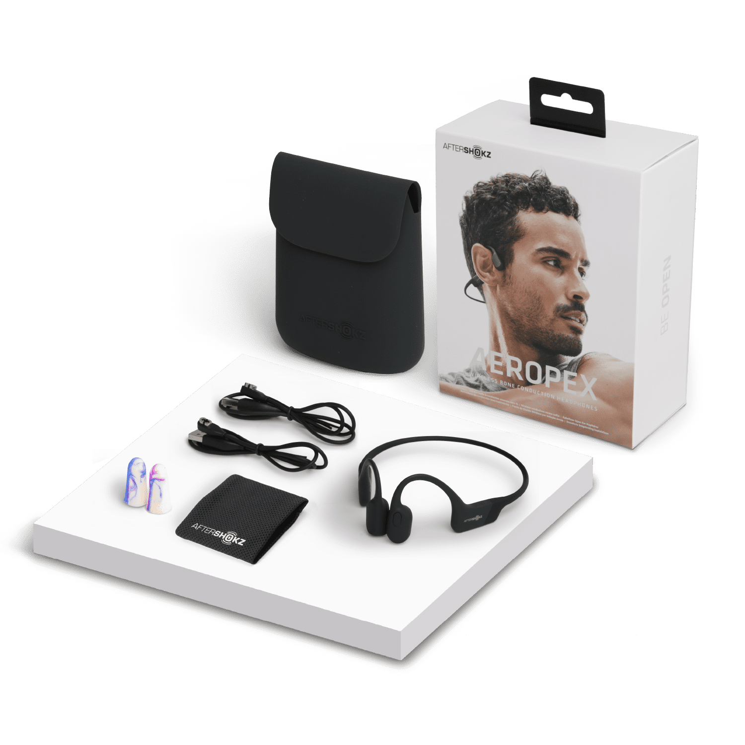 AfterShokz Aeropex - Open Ear Bluetooth Bone Conduction Sport Headphones  with Cooling Wristband-Cosmic Black
