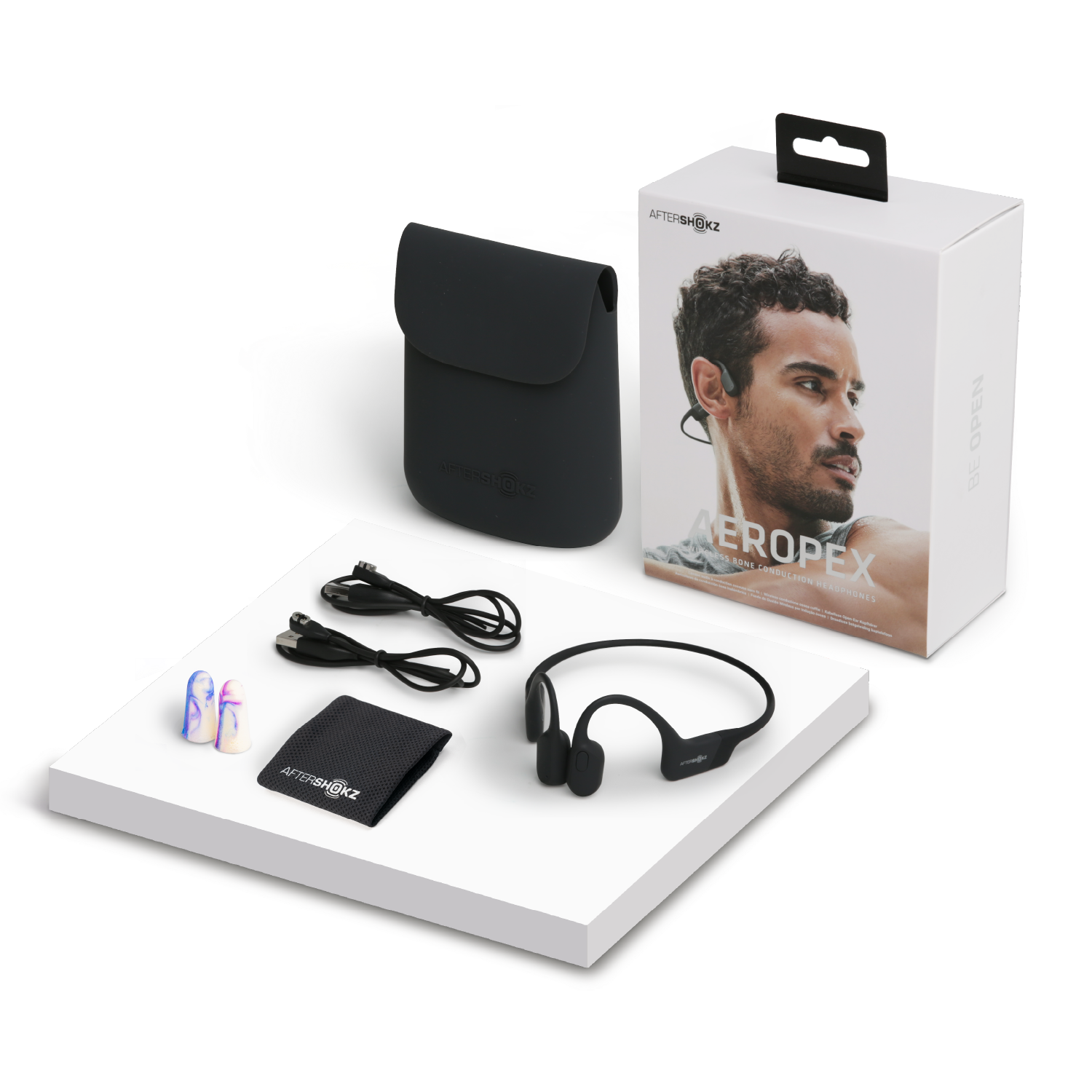 AfterShokz Aeropex Open Ear Bluetooth Bone Conduction Sport Headphones  with Cooling Wristband-Cosmic Black