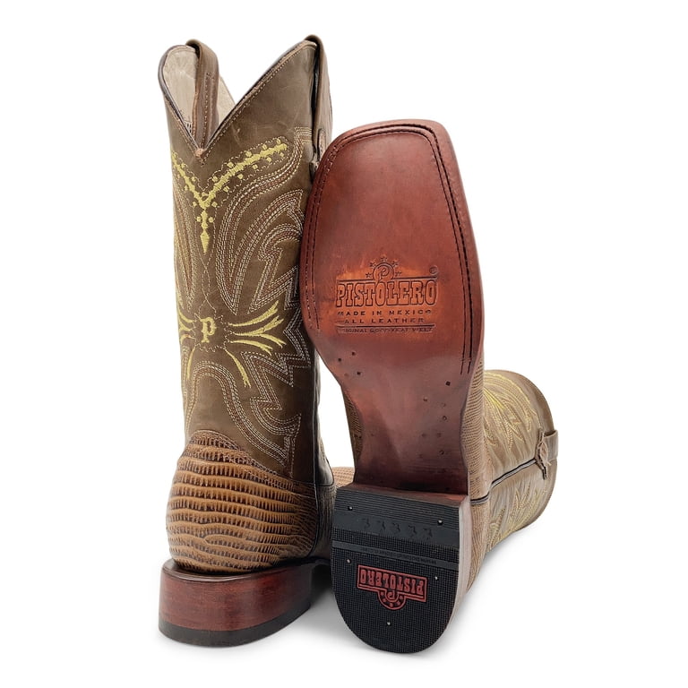 Men's Leather Lizard Print Western Cowboy Boots Square Toe