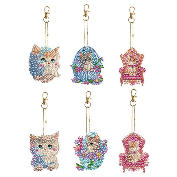 Llavero Con Pintura Diamantes Imitación Diamante 6 Piezas Corona Navidad Doble Cara Forma Especial Cachorro Yorkie para Principiantes Adultos Suministros Arte