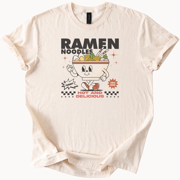 Kiraa Tee With Ramen Noodles Cartoon Bowl Graphic T Shirt Hot And Delicious Retro Anime Food Lover Kawaii Cute Noodle Soup Tee Birthday Gifts; For Men & Women