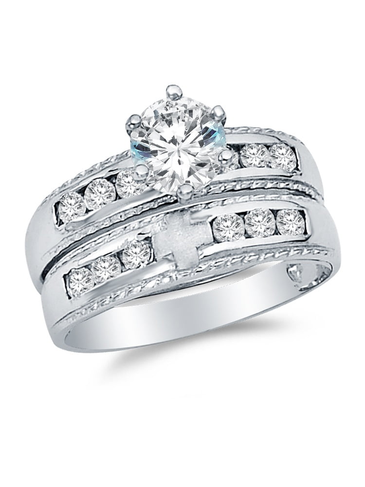 14k white gold cz wedding ring sets