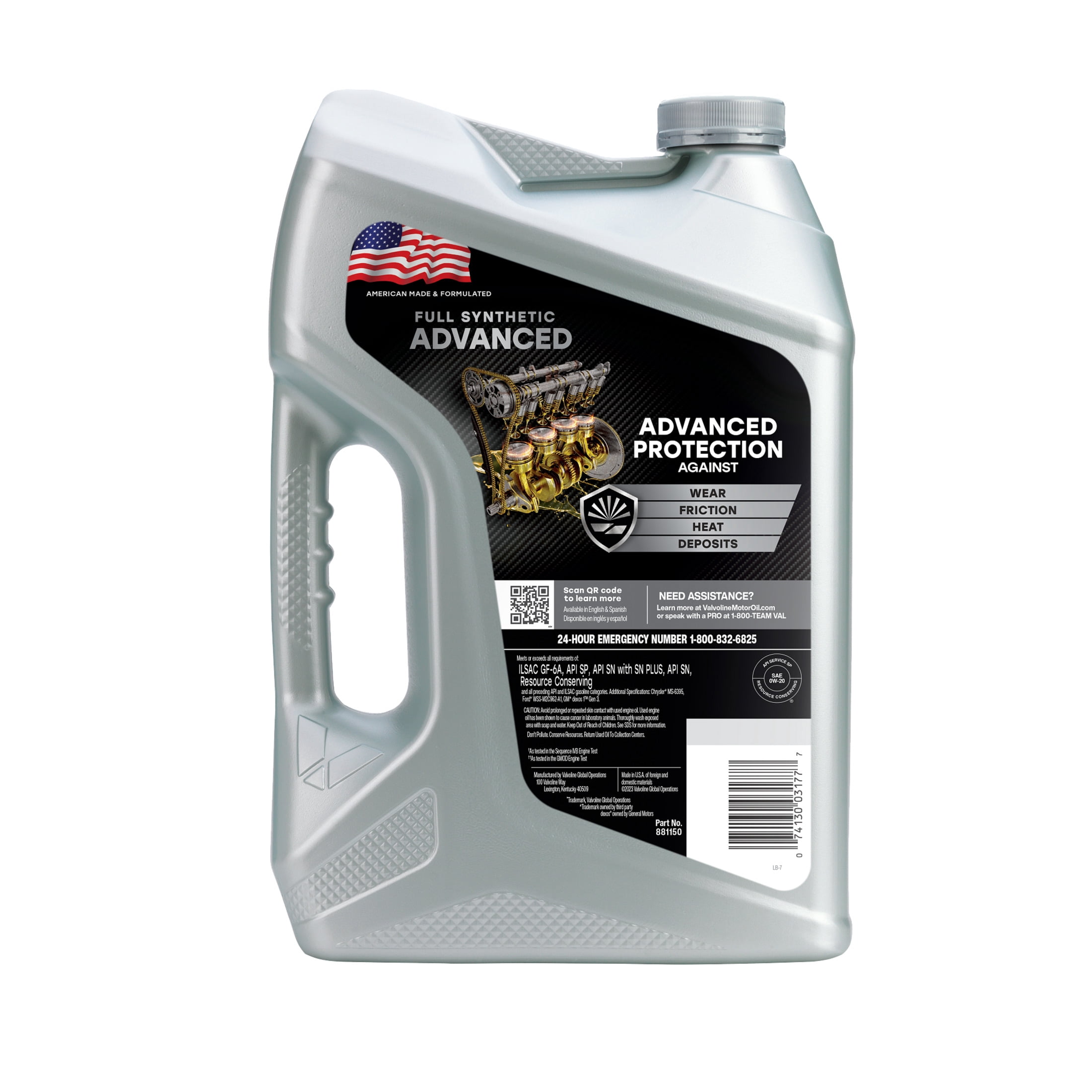 Valvoline Advanced Protection Full Synthetic 0W-20 Motor Oil 5 Quart, Case of 3