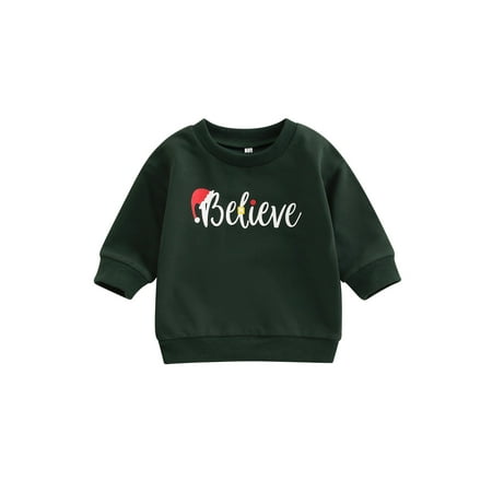 

JYYYBF 0-3Years Christmas Sweatshirt Toddler Baby Girl Boy Letter Print Round Neck Long Sleeve Casual Pullover Autumn Outfit Green 12-18 Months