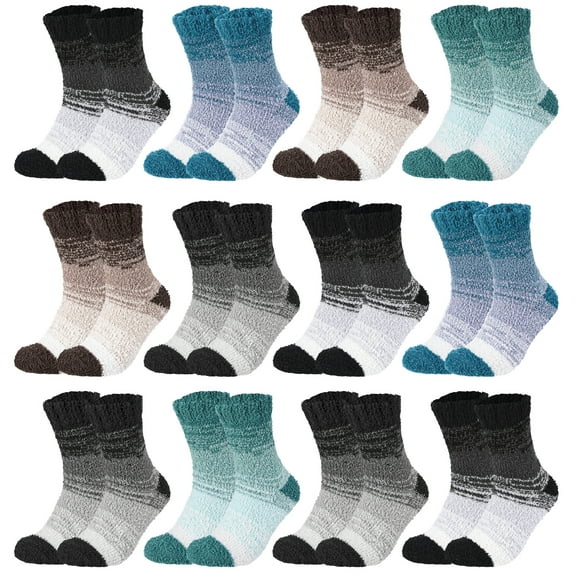 Bocaoying 12 Pairs Fuzzy Socks for Mens, Gradient Colors Warm Slipper Socks, Cozy Fluffy Winter Sleeping Socks, Soft Thick Coral Fleece Fuzzy Socks for Dad Son Husband To Keep Warm, US Size 7-9