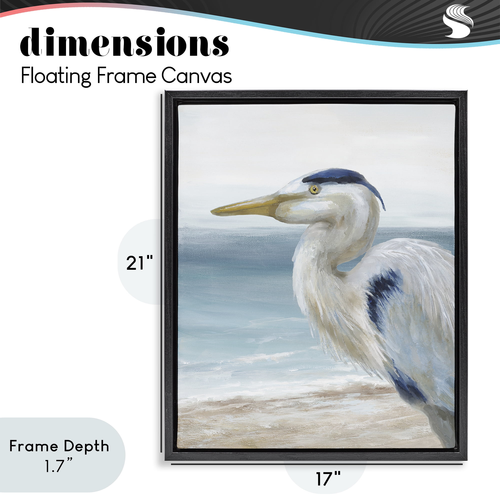 Stupell Industries Left Gazing Heron Black Framed Floater Canvas Wall Art, design by Nan