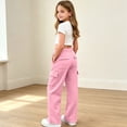 thumbnail image 6 of Girls Cargo Pants Wide Leg Sweatpants Baggy Casual Athletic Pants Elastic High Waist Joggers with Multi Pockets Pink 150, 6 of 9