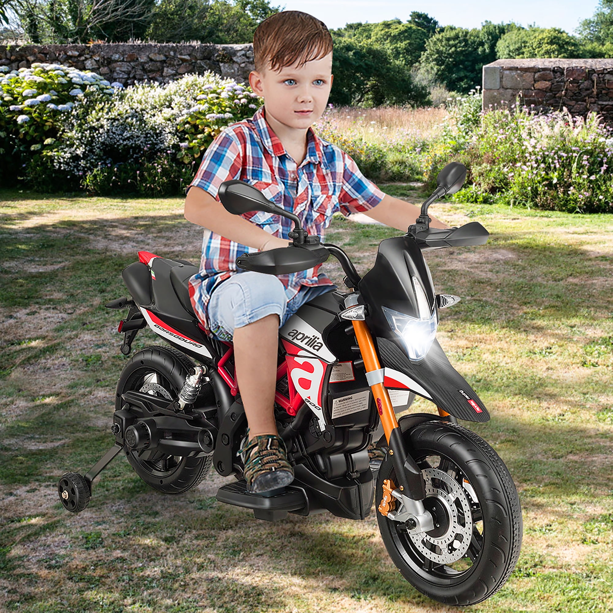 キッズ うぇーい Costway 12V Kids Ride-On Motorcycle, Training Wheels, Red