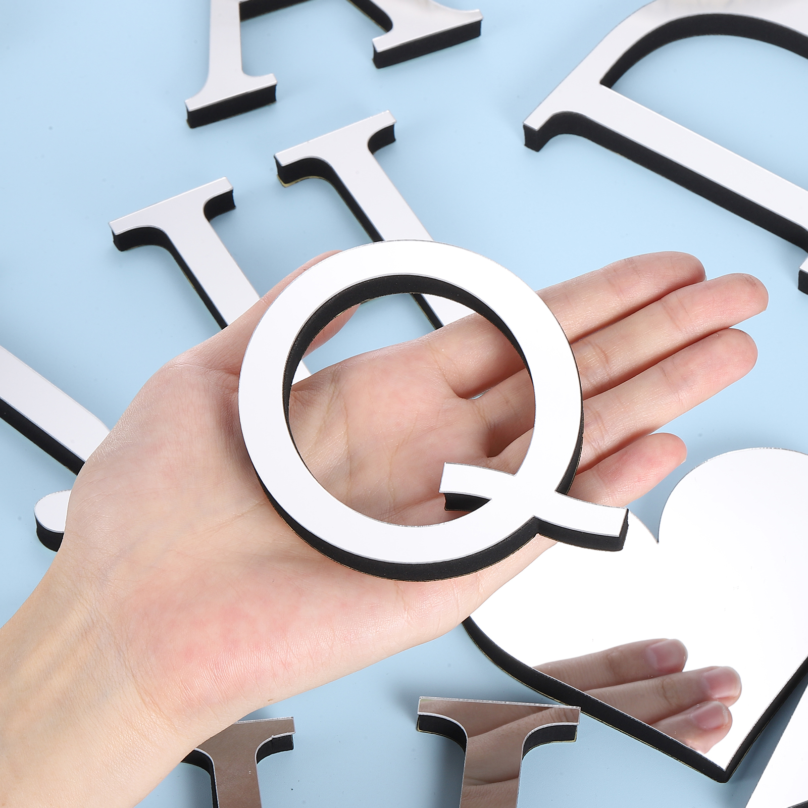 Unique Bargains 3D Acrylic Alphabet Mirror Wall Stickers Letter Sign Silver Q Shape