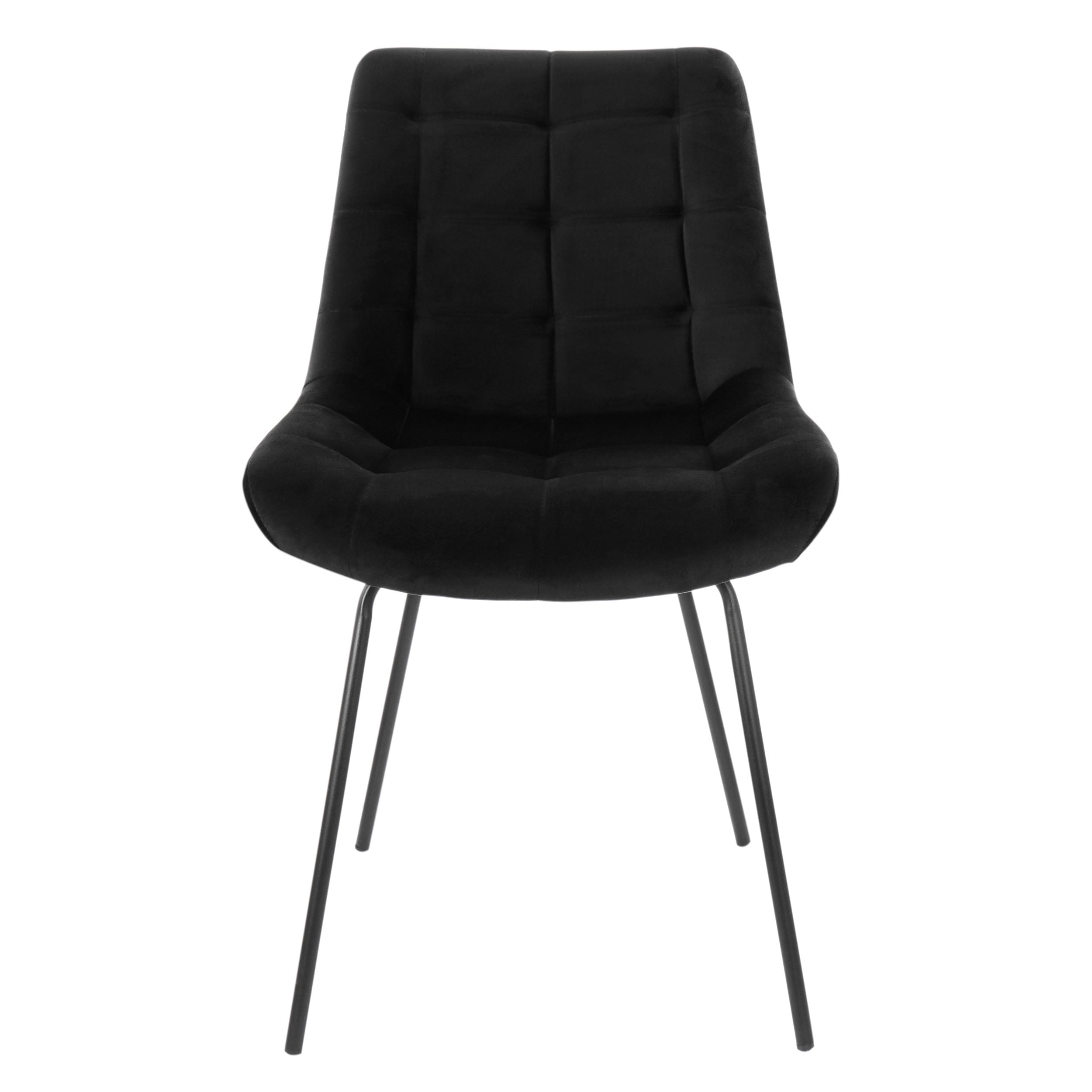 Elama 2 Piece Velvet Tufted Chair in Black with Metal Legs