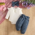 thumbnail image 2 of CAICJ98 Newborn Baby Girl Clothes Rib Frill Long Sleeve Romper Pants Set with Bow Headband Infant Girl Fall Winter Outfits (Blue,0-3 Months), 2 of 8