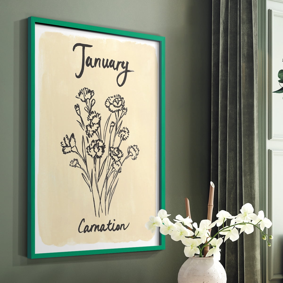 Birth Month I Framed Print in Green Solid Wood Framed Print No Nail Hanging