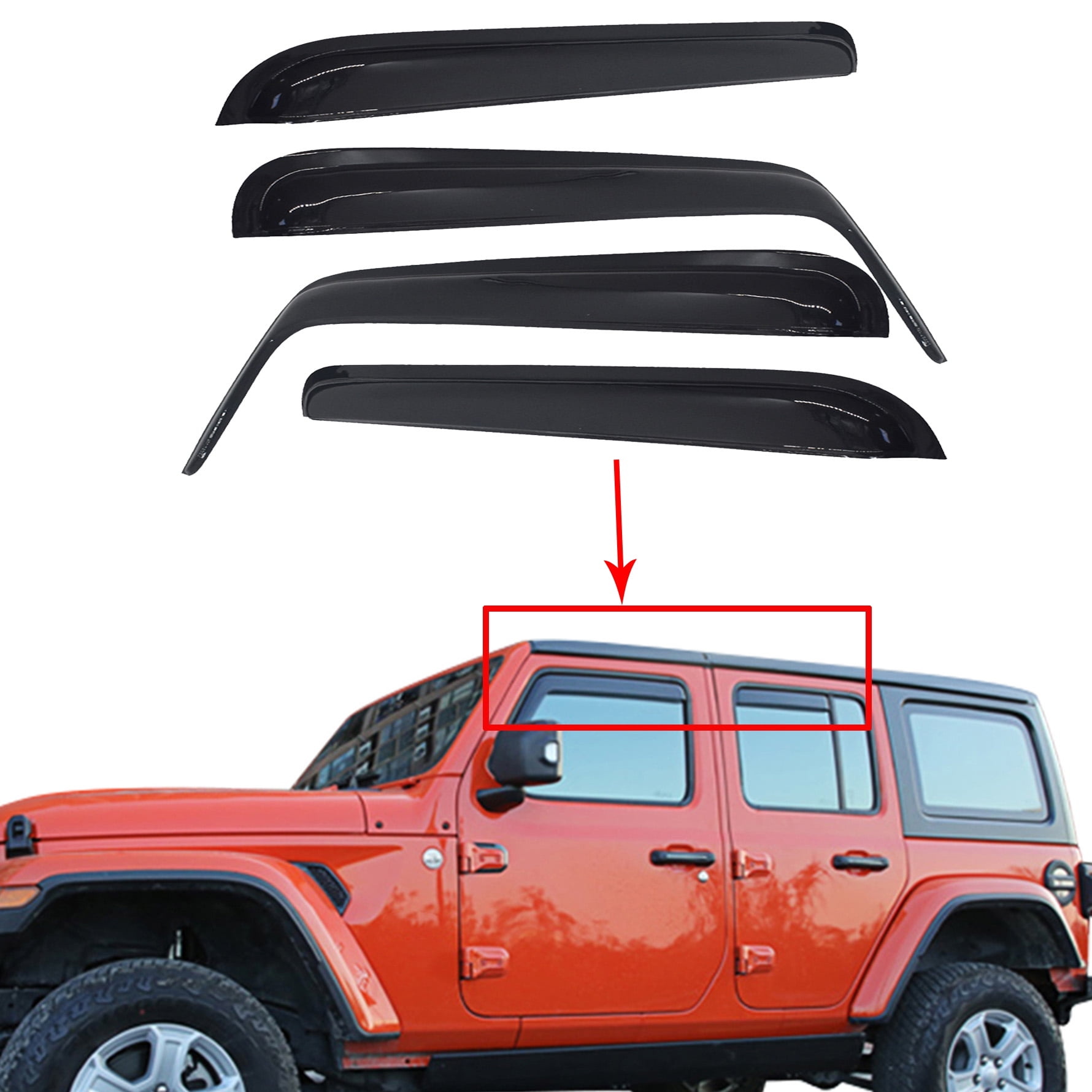 SEBLAFF Window Visors Sun Rain Guards Window Deflectors 4-Pack Ventvisor Vent Shades for 2007 2008 2009 2010 2011 2012 2013 2014 2015 2016 2017 2018 Jeep Wrangler JK 4-Door