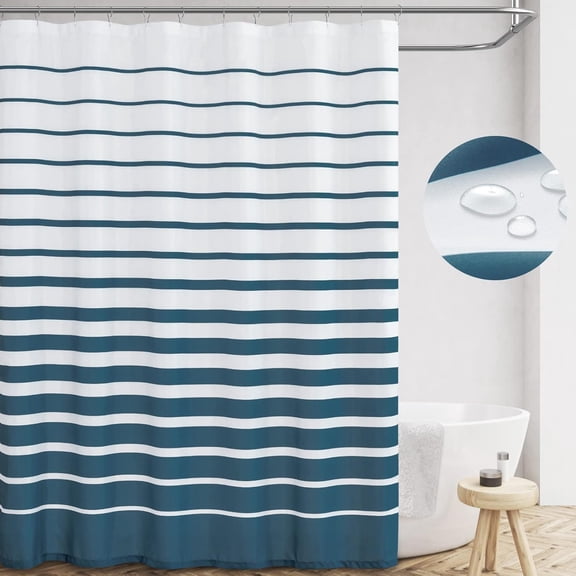 Blue and White Shower Curtain Stripe Fabric Shower Curtain for Bathroom Modern Striped Shower Curtain Spring Shower Curtain Set Waterproof in Bath 72x72 inches with Curtain Hooks