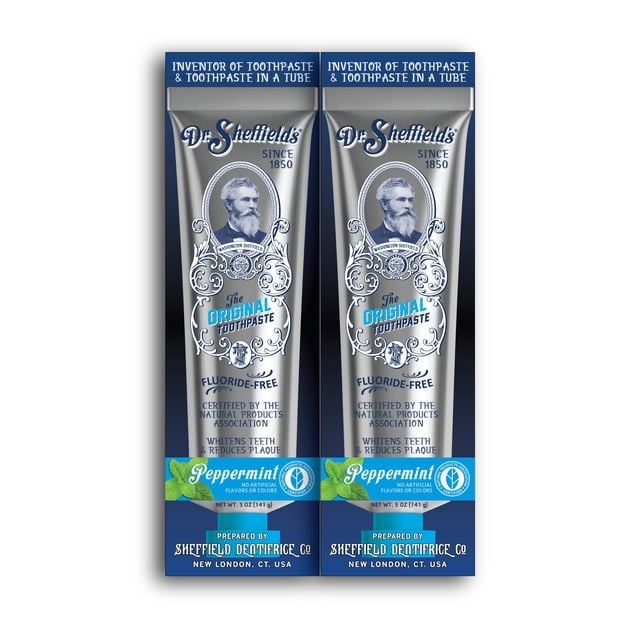 Pasta de dientes con certificación Dr. Sheffield's de menta natural, paquete de 2