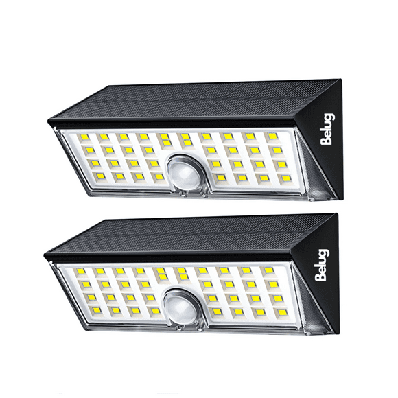 Lámparas Solares de Pared para Exterior 2 Piezas, Sensor de Movimiento Belug Negro