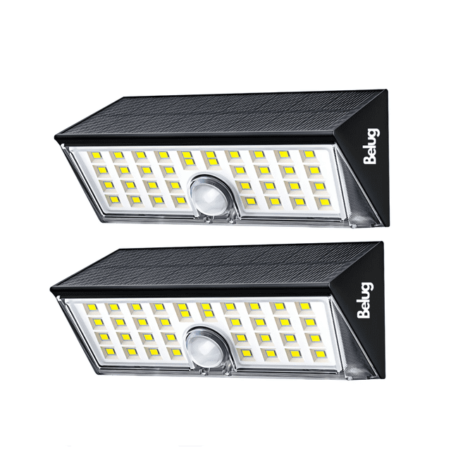Lámparas Solares de Pared para Exterior 2 Piezas, Sensor de Movimiento Belug Negro