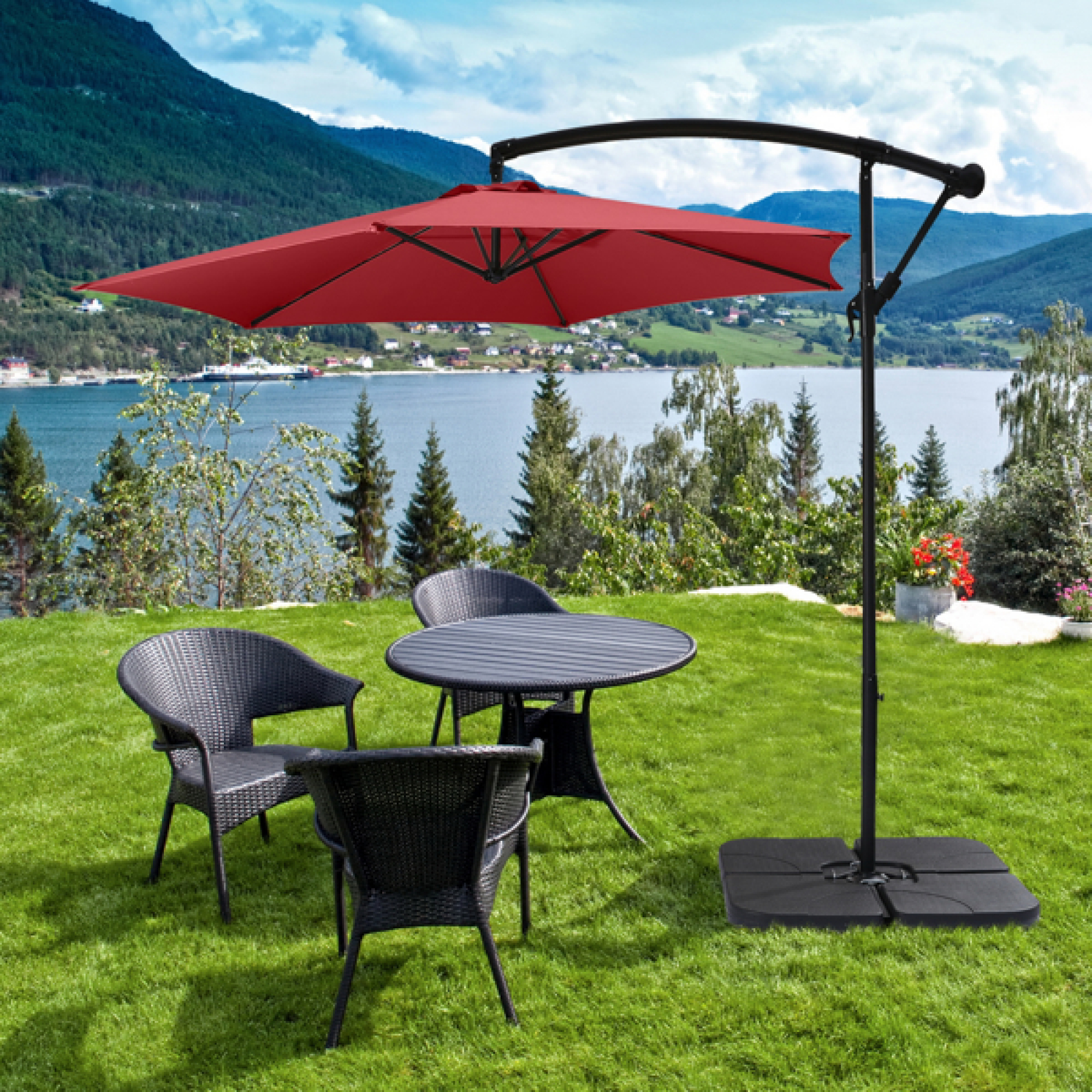 Patio Cantilever Umbrella Offset 10 FT Outdoor Market Umbrella with
