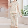 thumbnail image 6 of YABCSAZ 2 Piece Outfits Pajama Set for Women Short Sleeve Round Neck T Shirt Tops and Capri Pants, Casual Loose Fit Print Sleepwear Homewear Summer Lounge Sets, 6 of 6