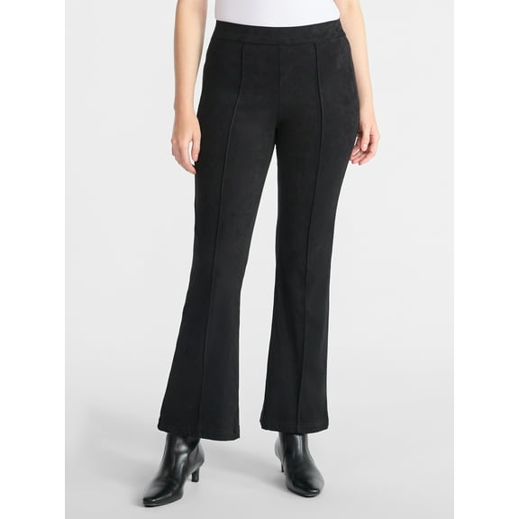 Time and Tru Women's Faux Suede Flare Pants, 30" Inseam, Sizes XXS-XXL