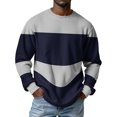 thumbnail image 3 of Men's Stripe Crewneck Waffle Knit Print Pullover Sweatshirt, Long Sleeve Casual Daily Top for Fall Spring,Gray,L, 3 of 9