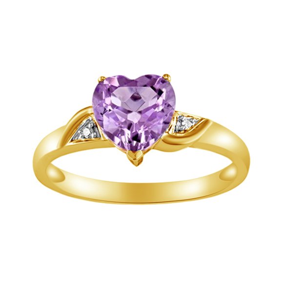 Amethyst February Birthstone & Cubic Zirconia Heart Fashion Ring in 10K Yellow Gold